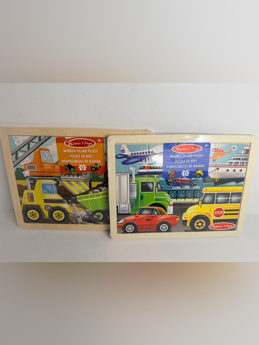 Melissa & Doug Wooden Jigsaw Puzzle Lot of 2 Construction Site & On The Go